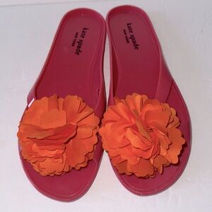 Kate Spade bright pink Jelly thongs with bright orange flower ladies  9 flats